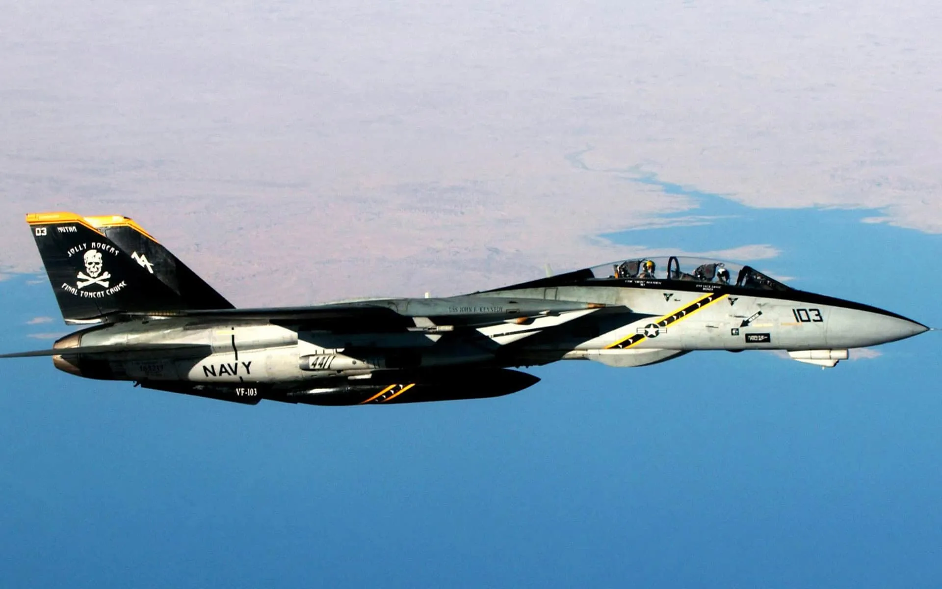 VF-103 Jolly Rogers F-14 Tomcat with the iconic skull-and-crossbones insignia