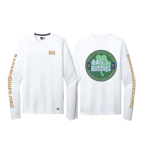 White UV Pro Long Sleeve Performance Tee with BAG logo - UV protection for outdoor activities and youth sports